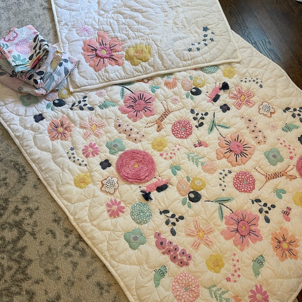 Pottery Barn Kids Sasha Garden Toddler comforter, euro sham and sheet set